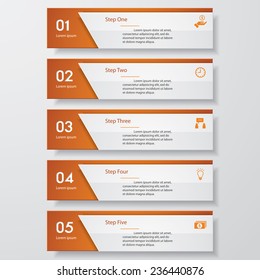 Design clean number banners template/graphic or website layout. 5 steps. Vector.