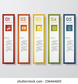 Design clean number banners template/graphic or website layout. 5 steps. Vector.