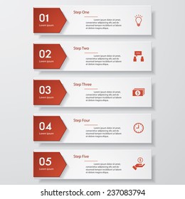Design clean number banners template/graphic or website layout. 5 steps. Vector.