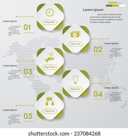 Design clean number banners template/graphic or website layout. 5 steps. Vector.