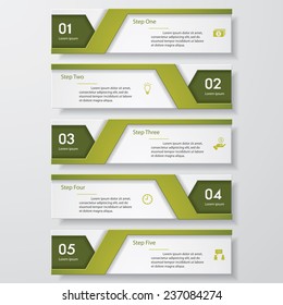 Design clean number banners template/graphic or website layout. 5 steps. Vector.