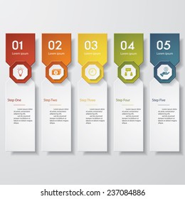 Design clean number banners template/graphic or website layout. 5 steps. Vector.