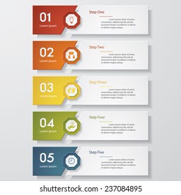 Design clean number banners template/graphic or website layout. 5 steps. Vector.