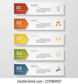 Design clean number banners template/graphic or website layout. 5 steps. Vector.