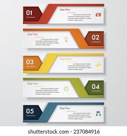 Design clean number banners template/graphic or website layout. 5 steps. Vector.