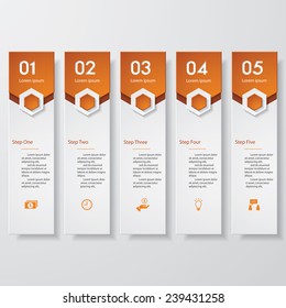 Design clean number banners template/graphic or website layout. 5 steps. Vector.
