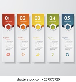 Design clean number banners template/graphic or website layout. 5 steps. Vector.