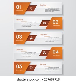 Design clean number banners template/graphic or website layout. 5 steps. Vector.