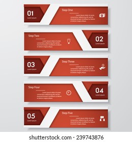 Design clean number banners template/graphic or website layout. 5 steps. Vector.
