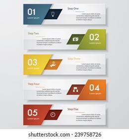 Design clean number banners template/graphic or website layout. 5 steps. Vector.