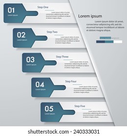 Design clean number banners template/graphic or website layout. 5 steps. Vector.