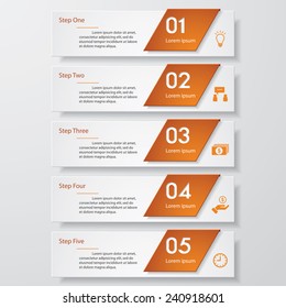 Design clean number banners template/graphic or website layout. 5 steps. Vector.