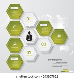 Design clean number banners template/graphic or website layout. 3 steps. Vector.