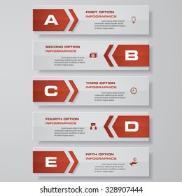 Design clean number banners template/graphic or website layout. 5 steps. Vector.