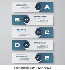 Design clean number banners template/graphic or website layout. 5 steps. Vector.