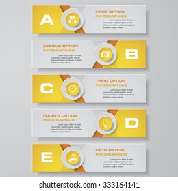 Design clean number banners template/graphic or website layout. 5 steps. Vector.