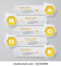 Design clean number banners template/graphic or website layout. 5 steps. Vector.