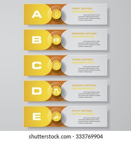 Design clean number banners template/graphic or website layout. 5 steps. Vector.