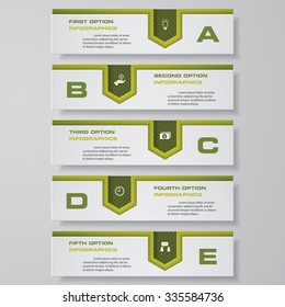 Design clean number banners template/graphic or website layout. 5 steps. Vector.