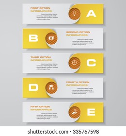 Design clean number banners template/graphic or website layout. 5 steps. Vector.