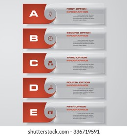 Design clean number banners template/graphic or website layout. 5 steps. Vector.