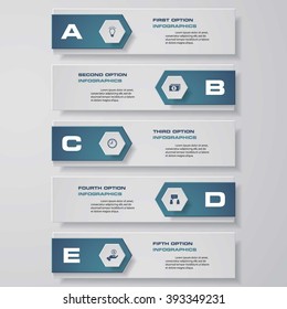 Design clean number banners template/graphic or website layout. 5 steps. Vector.