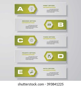 Design clean number banners template/graphic or website layout. 5 steps. Vector.
