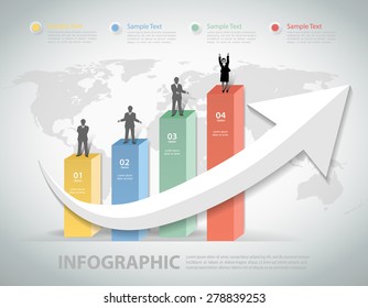 Entwerfen Sie saubere Vorlagenstufen mit Pfeil für Wachstum. Kann für das Workflow-Layout, Banner und Diagramm verwendet werden.