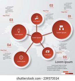 Design clean template/graphic or website layout. 5 steps in the circle shape layout.