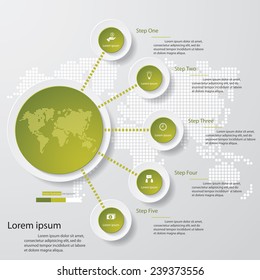 Design clean template/graphic or website layout. 5 steps in the circle shape layout.
