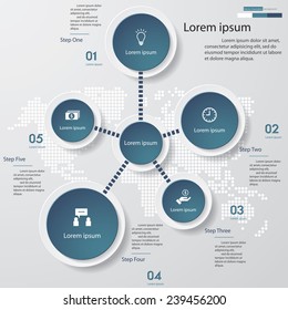 Design clean template/graphic or website layout. 5 steps in the circle shape layout.