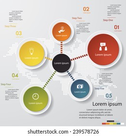 Design clean template/graphic or website layout. 5 steps in the circle shape layout.