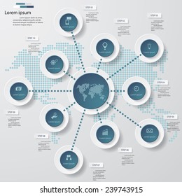 Design clean template/graphic or website layout. 10 step order diagram layout.