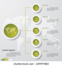 Design clean template/graphic or website layout. 5 steps in the circle shape layout.