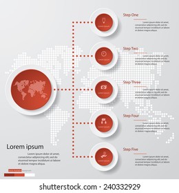 Design clean template/graphic or website layout. 5 steps in the circle shape layout.