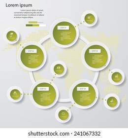 Design clean template/graphic or website layout. 5 steps in the circle shape layout.