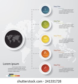Design clean template/graphic or website layout. 5 steps in the circle shape layout.