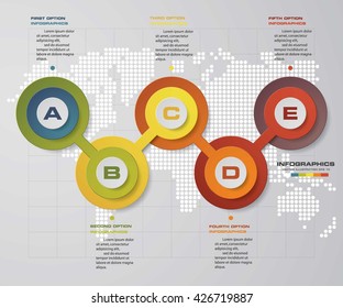 Design clean template/graphic or website layout. 5 steps in the circle shape layout.