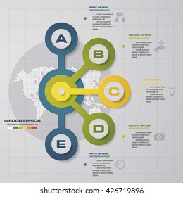 Design clean template/graphic or website layout. 5 steps in the circle shape layout.