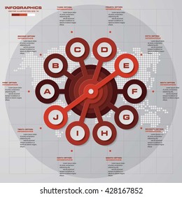 Design clean template/graphic or website layout. 10 steps in the circle shape layout.