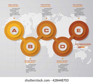 Design clean template/graphic or website layout. 5 steps in the circle shape layout.