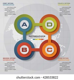 Design clean template/graphic or website layout. 4 steps in the circle shape layout.