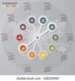 Design clean template/graphic or website layout. 10 steps in the circle shape layout.