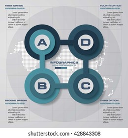 Design clean template/graphic or website layout. 4 steps in the circle shape layout.