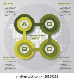Design clean template/graphic or website layout. 4 steps in the circle shape layout.