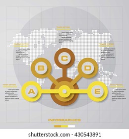 Design clean template/graphic or website layout. 5 steps in the circle shape layout.