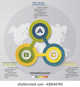 Design clean template/graphic or website layout. 3 steps in the circle shape layout.