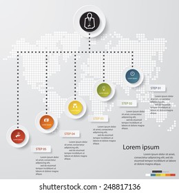 Design clean workflow 5 steps template/graphic or website layout. Vector.