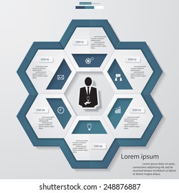 Design clean workflow 6 steps template/graphic or website layout. Vector.