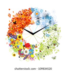 Design of clock. Four seasons, concept.